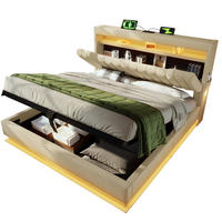 BETT mit Stauraum und LED 160x200 cm Leinen Beige - Beige, Metall (160/200cm) - Meubliv