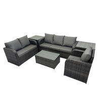 GARTENSET Polyrattan Dunkelgrau 6-Sitzer - Dunkelgrau/Grau, Glas/Kunststoff - Fimous