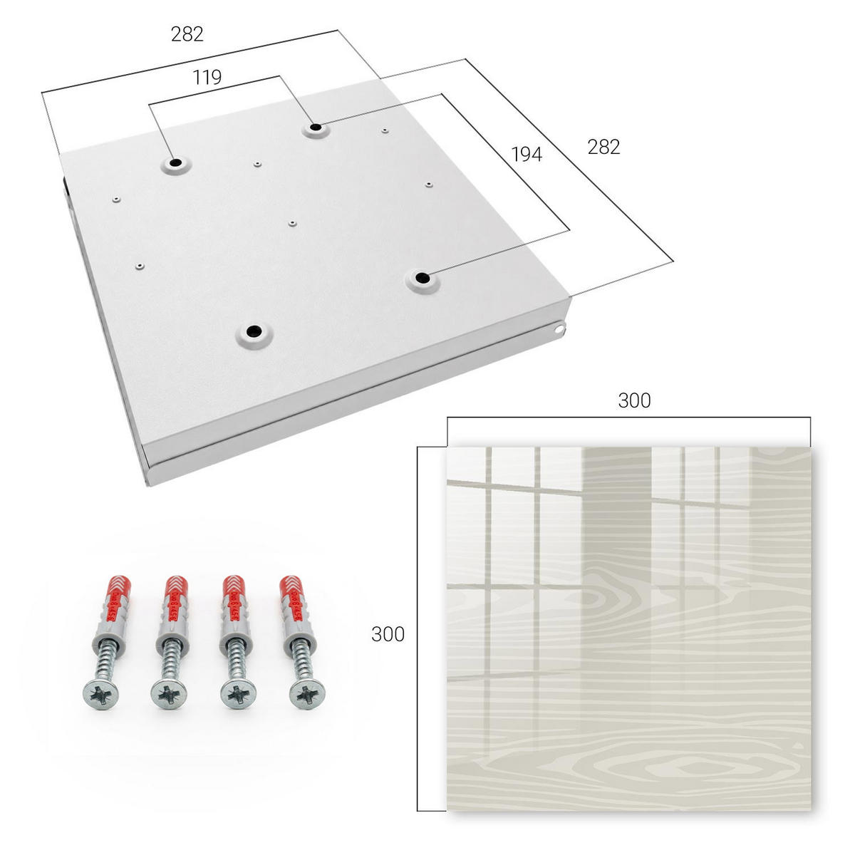 SCHLÜSSELBOX Weiß 30x30 cm – Türöffnung nach rechts - Holzlatten - Beige, Metall (30/30/5cm) - TULUP