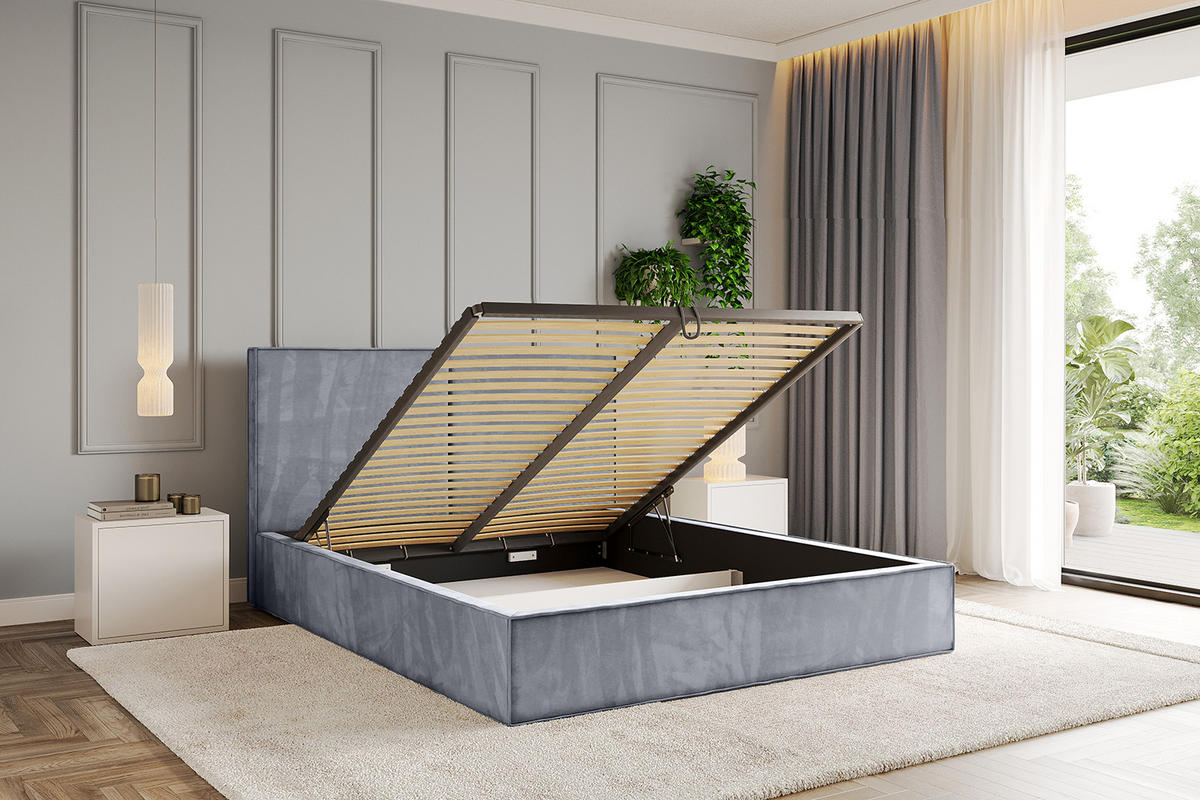 POLSTERBETT mit Bettkasten und Lattenrost, Bett mit Matratze H3/H4 - EMMI 180x200 Grau - Grau, Holzwerkstoff/Textil (180/200cm) - ALTDECOR