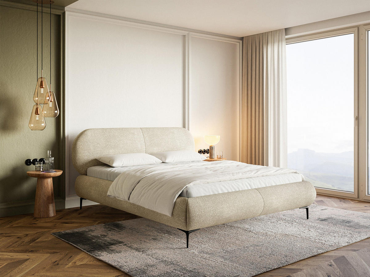 POLSTERBETT Ovalle Beige mit schwarzen Metallbeinen und Bettkasten 140 cm - Beige/Schwarz, Textil/Metall (140/200cm) - Selsey