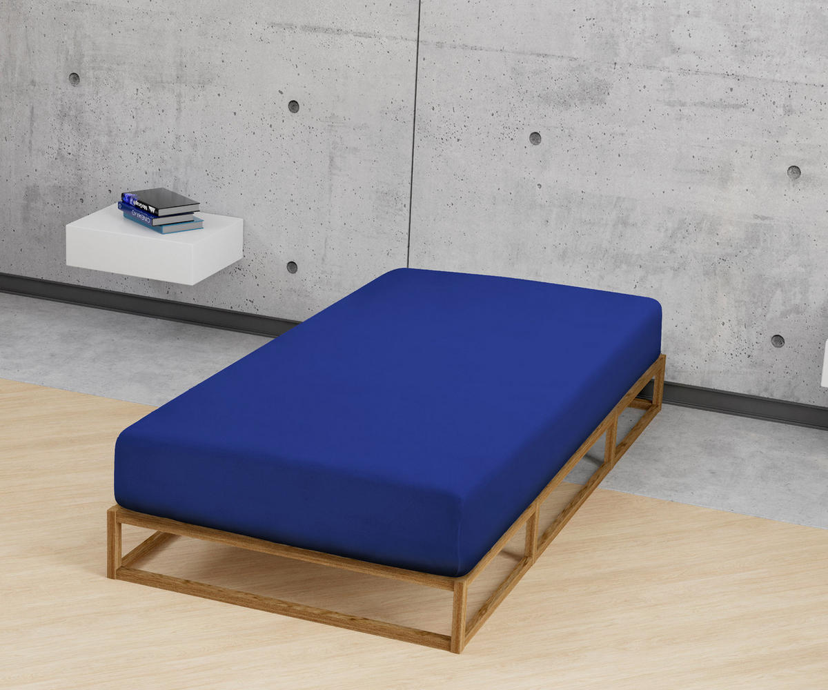 SPANNBETTTUCH Premium Jersey saphir, 140x200 cm - 160x200 cm - Dunkelblau, Textil (160/200cm) - biberna
