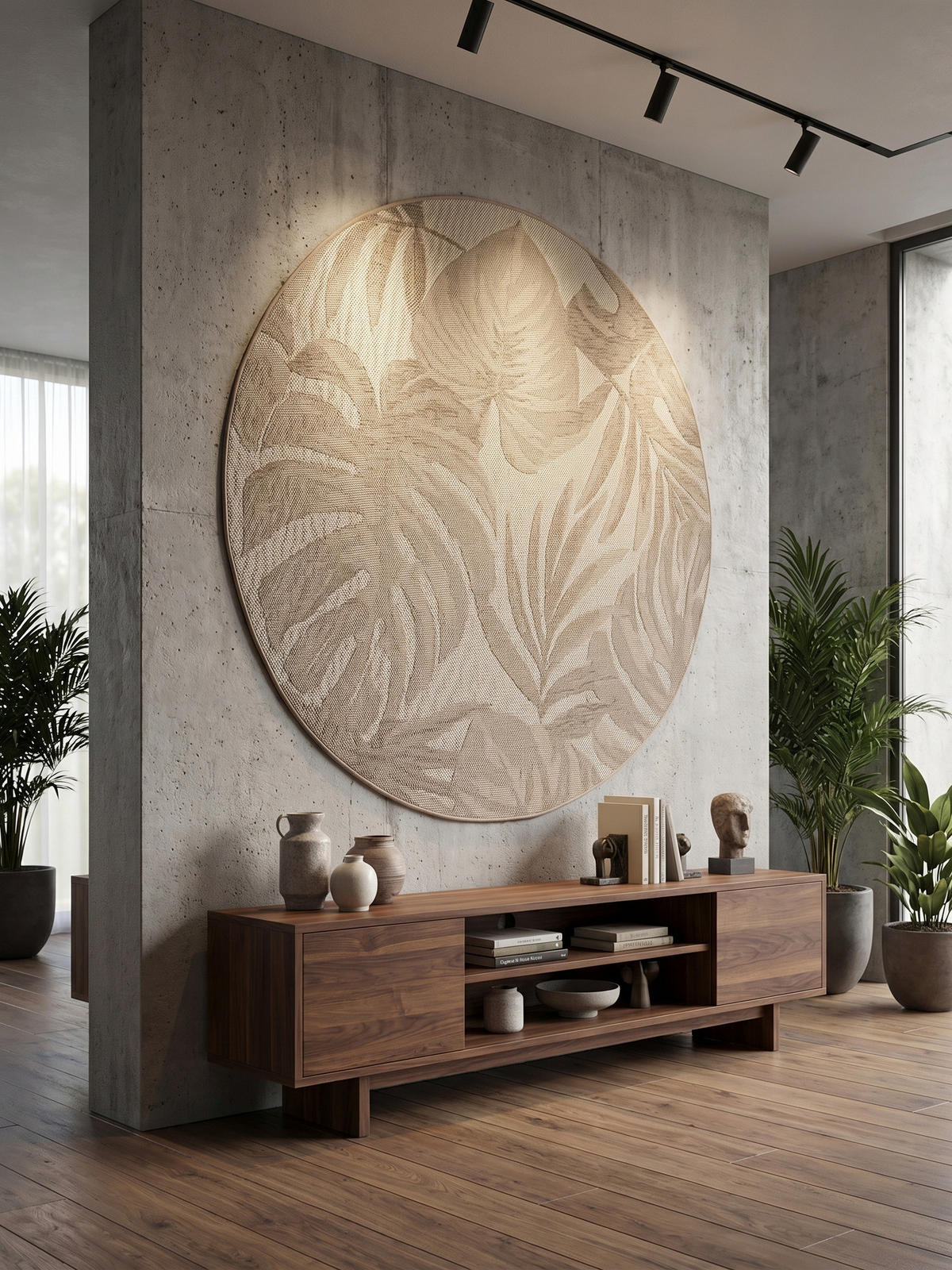 TEPPICH Outdoor VENTOUX in Beige, mit Tropen-Motiv, Ø 120 cm - Beige, Textil (120/120cm) - KADIMA DESIGN