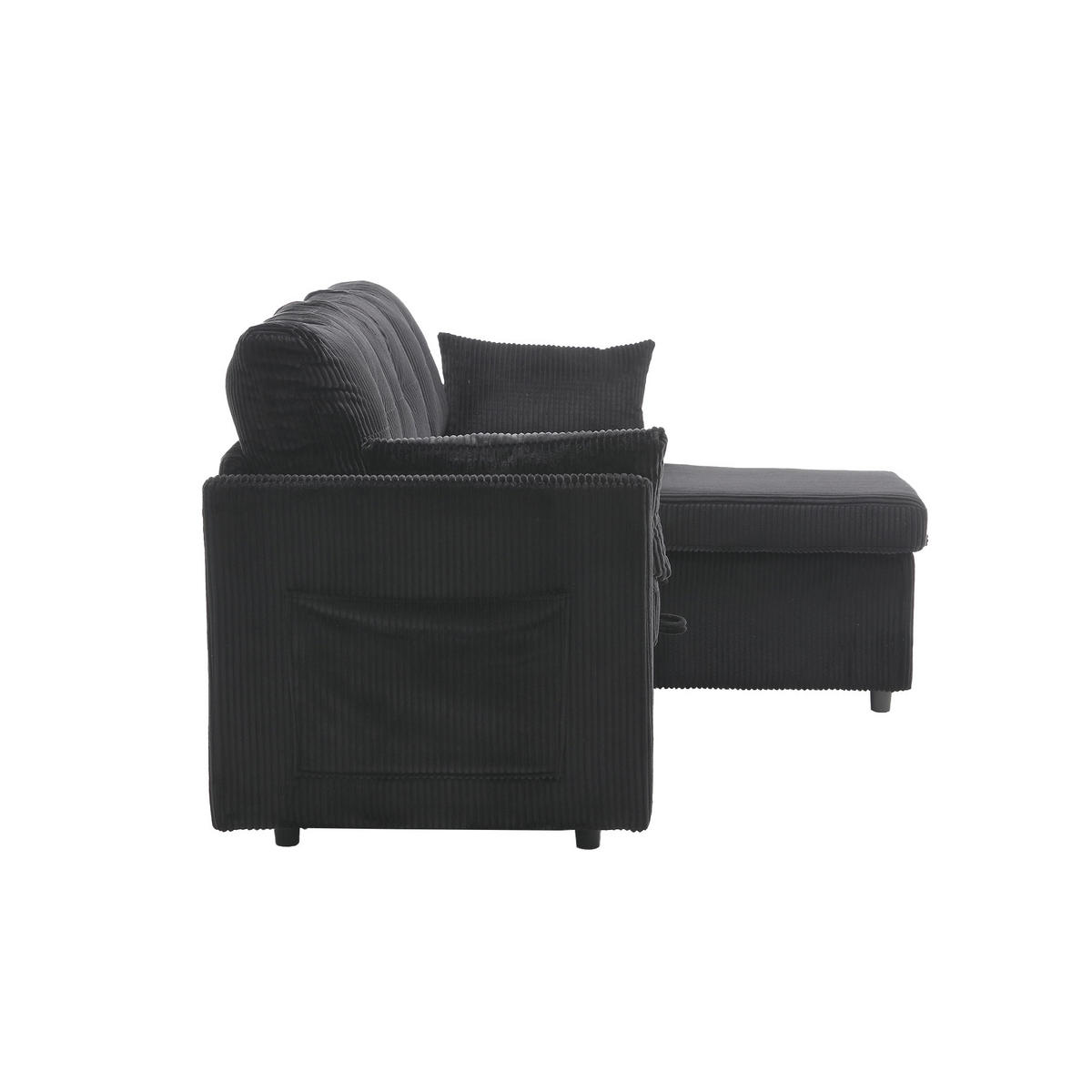 ECKSCHLAFSOFA Cord modular mit Stauraum Schwarz 206/108/66 cm - Schwarz, Textil (108/206cm) - Redom