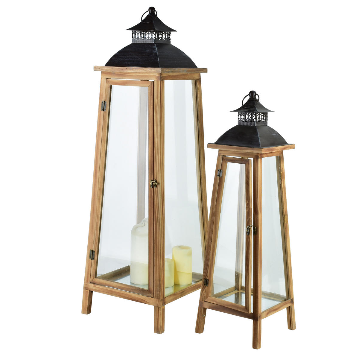 LATERNE Levi 2er Set Beige 36/36/110 cm Holz - Braun, Holz (36/110/36cm) - Mondex