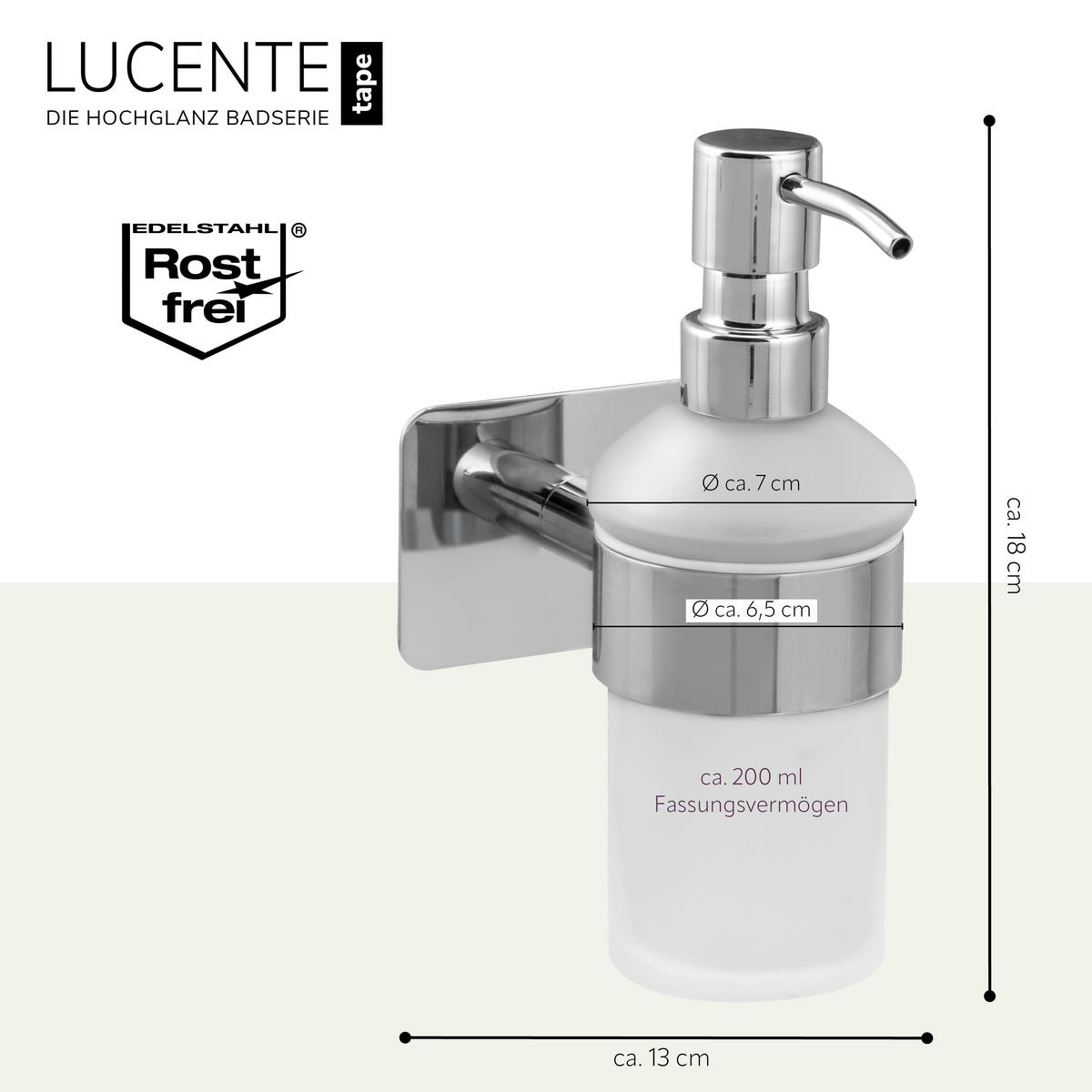 SEIFENSPENDER LUCENTE TAPE, Edelstahl - Chromfarben, Metall (9/18/13cm) - bremermann