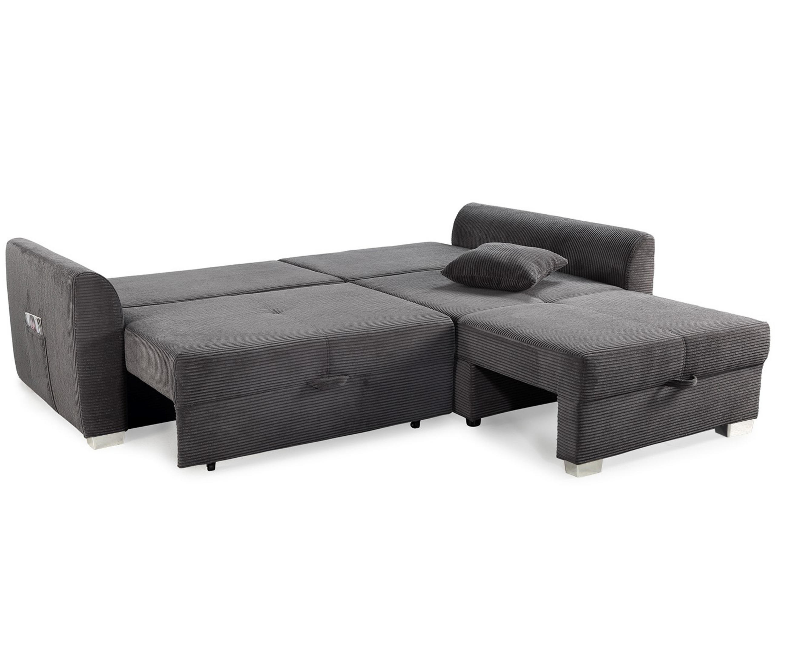 ECKSOFA mit Schlaffunktion und Bettkasten, seitenverkehrt montierbar B236/T160/H81 cm, Liegefl. 142x202 cm, Cord Grau Anthrazit / 15202 - Chromfarben/Schieferfarben, Kunststoff/Textil (236/160cm) - luma-home