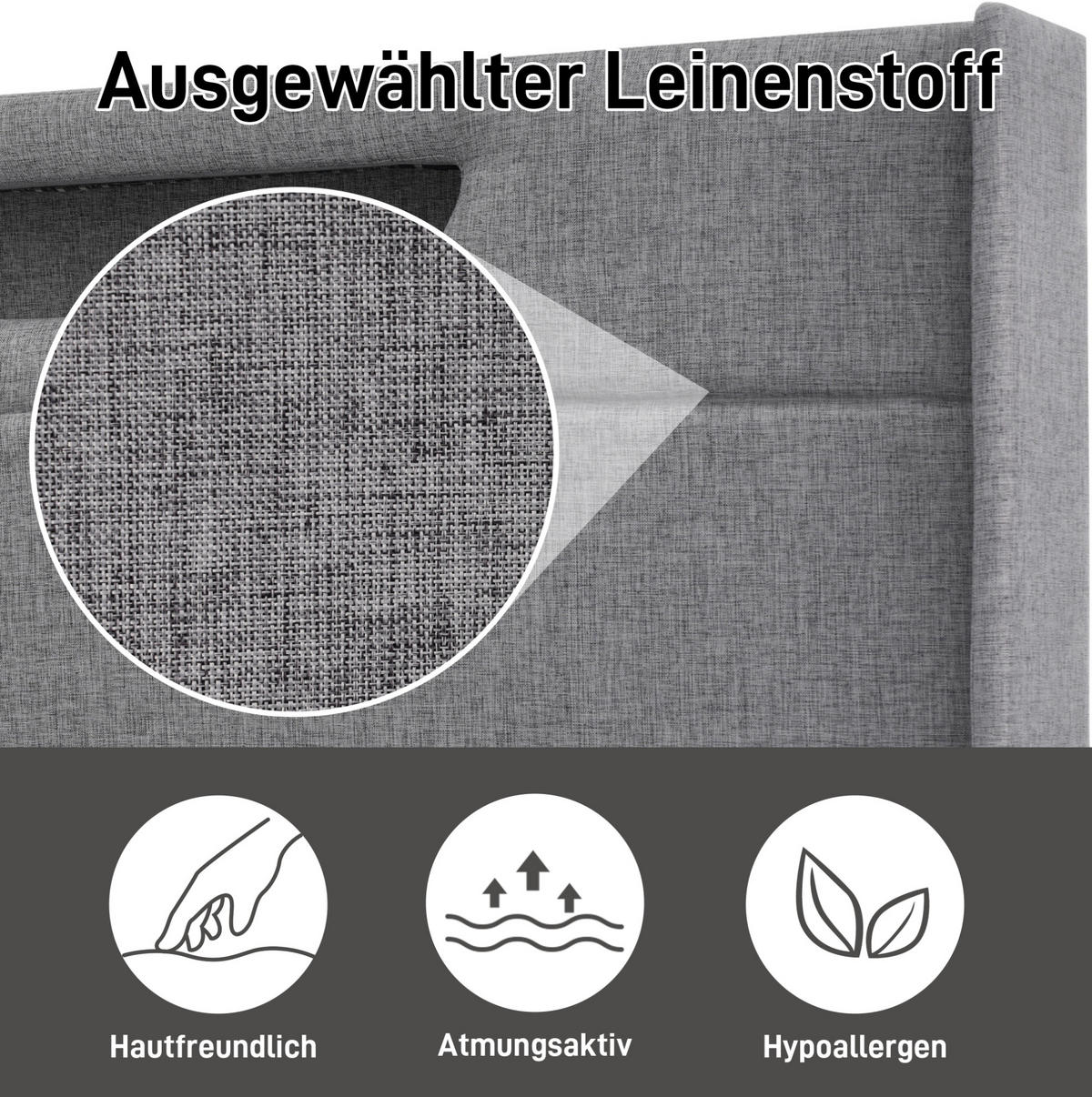 POLSTERBETT 140/200 cm Grau mit Stauraum, LED-Beleuchtung und USB- und Type-C-Anschlüssen - Grau, Textil (140/200cm) - Flora Grace