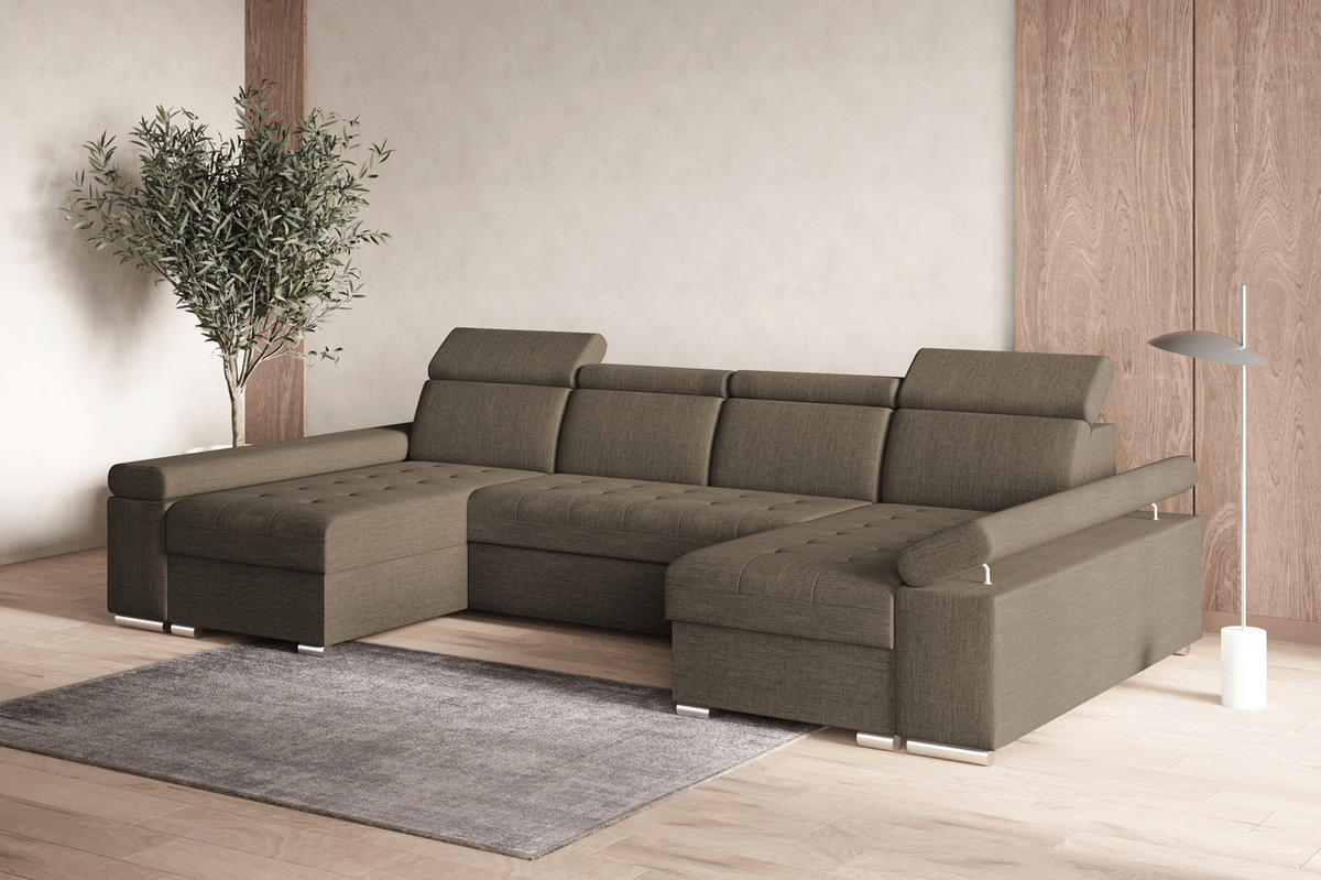 WOHNLANDSCHAFT - Ecksofa U - Luka U - Braun (Twist 06) - Braun, Holzwerkstoff (330/94/168cm) - Möblo
