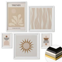 WANDBILDER 5er-Set - 50x50 cm & 20x30 cm & 40x60 cm Weißer Rahmen - Stilvolle abstrakte Beigetöne - Weiß, Kunststoff (40/60cm) - ArtPrintCave
