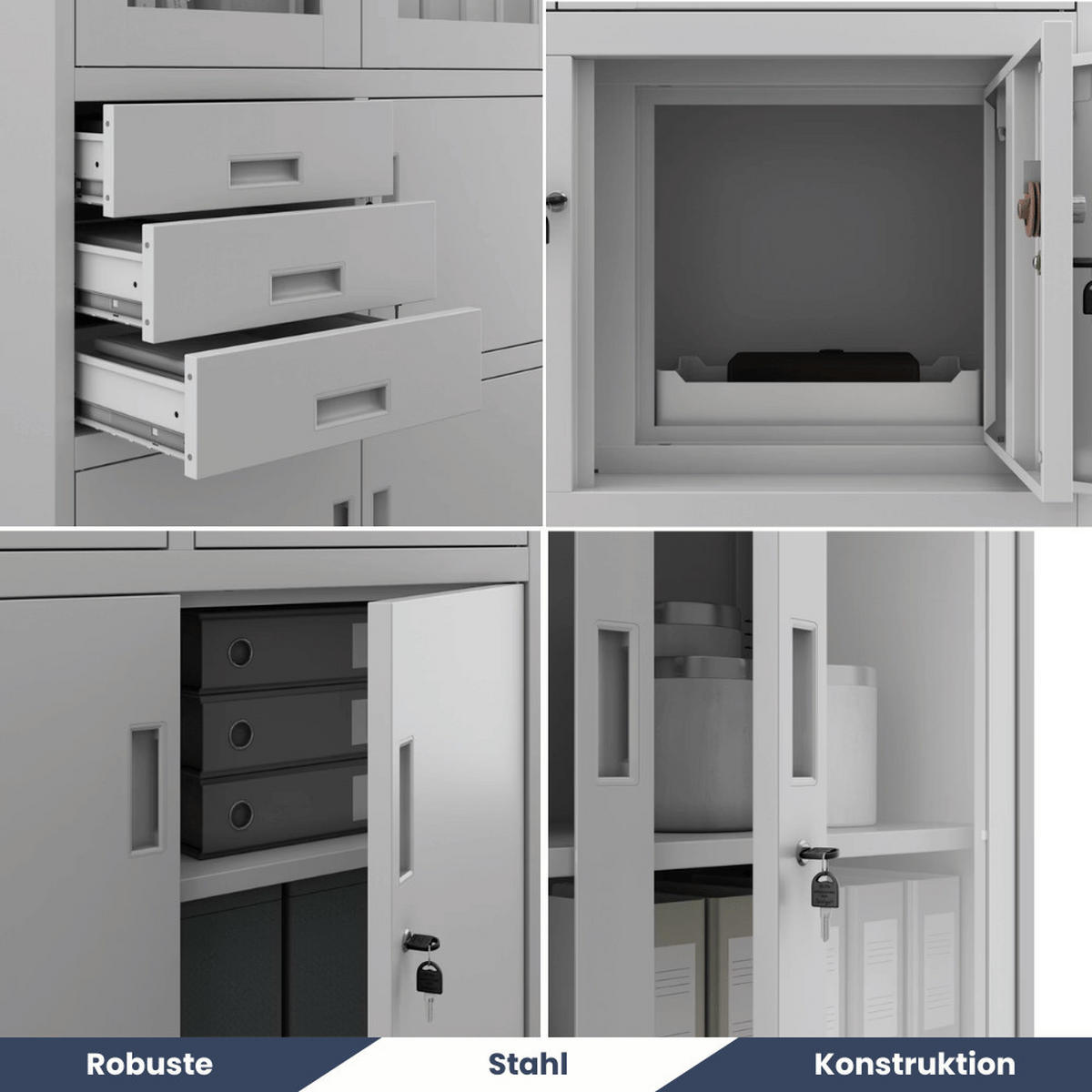 VITRINENSCHRANK abschließbar GEDO mit Tresor 185x90x40cm Grau - Grau, Metall (90/185/40cm) - DELUKE