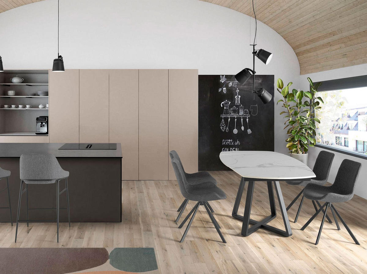 ESSTISCH Ausziehbarer Esstisch ovales Fass porzellanmarmor aus schwarzer Stahl Ø120/90/77 cm - Schwarz/Weiß, Stein (90/120/77cm) - ANGEL CERDA