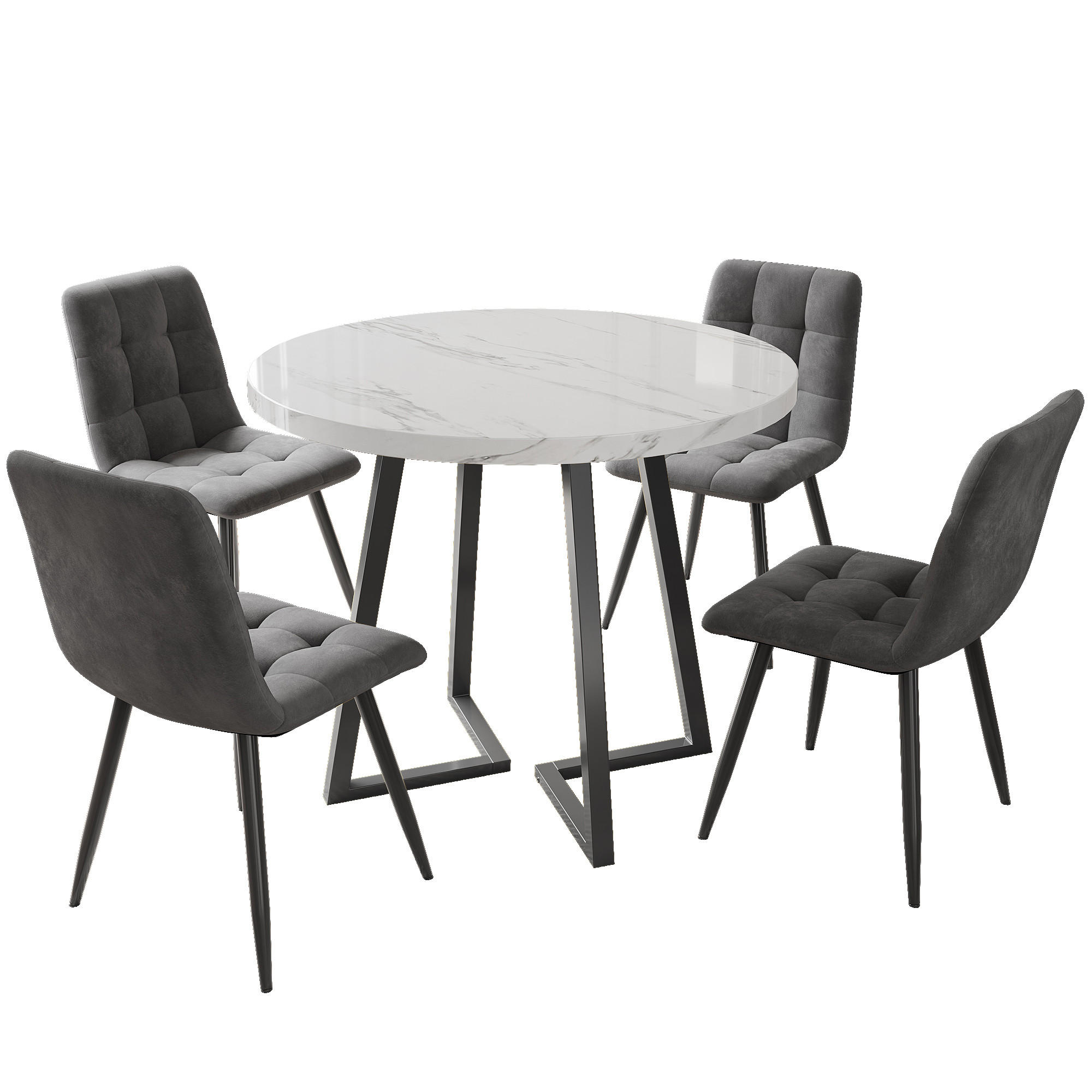 ESSGRUPPE Esstisch 4 Stühle Rund Weiß Grau 80cm - Grau, Holzwerkstoff (80/75/80cm) - FLIEKS