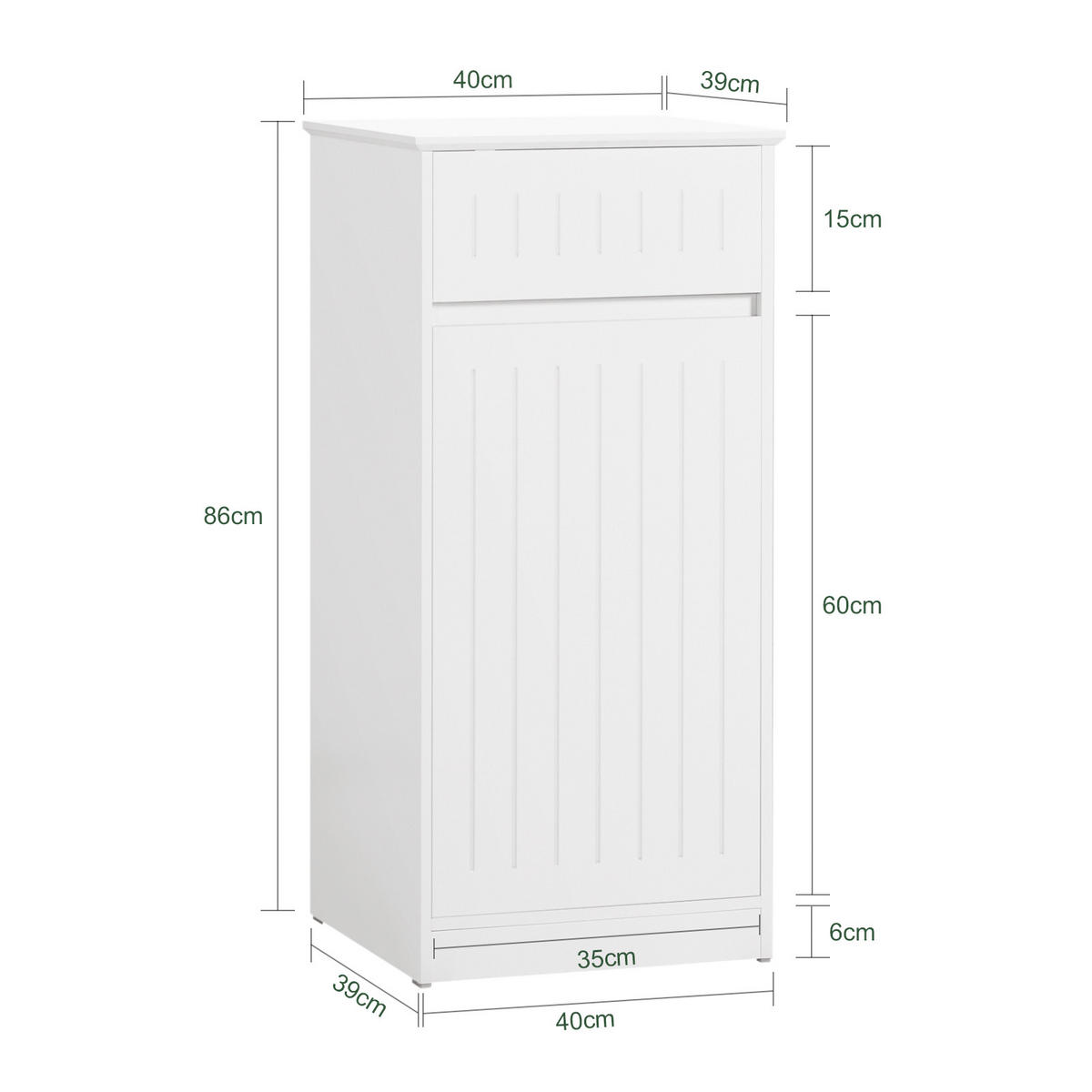 WÄSCHESCHRANK mit Wäschesack Weiß - Weiß, Holzwerkstoff (40/86/39cm) - SoBuy