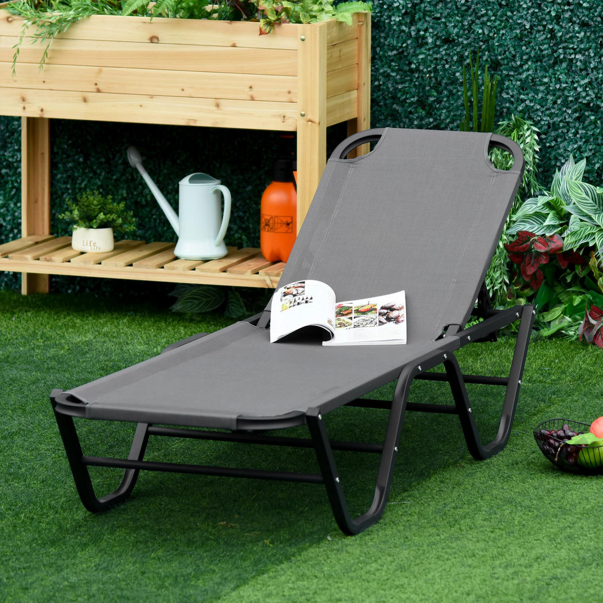 SONNENLIEGE - Grau, Textil/Metall (58.5/89/188cm) - Outsunny