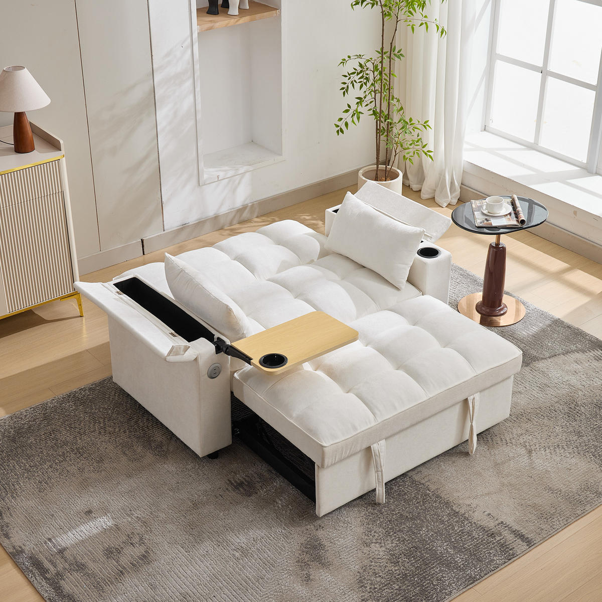 SOFABETT 140,5/74/82 cm Beige - Beige, Textil (74/82/140.5cm)
