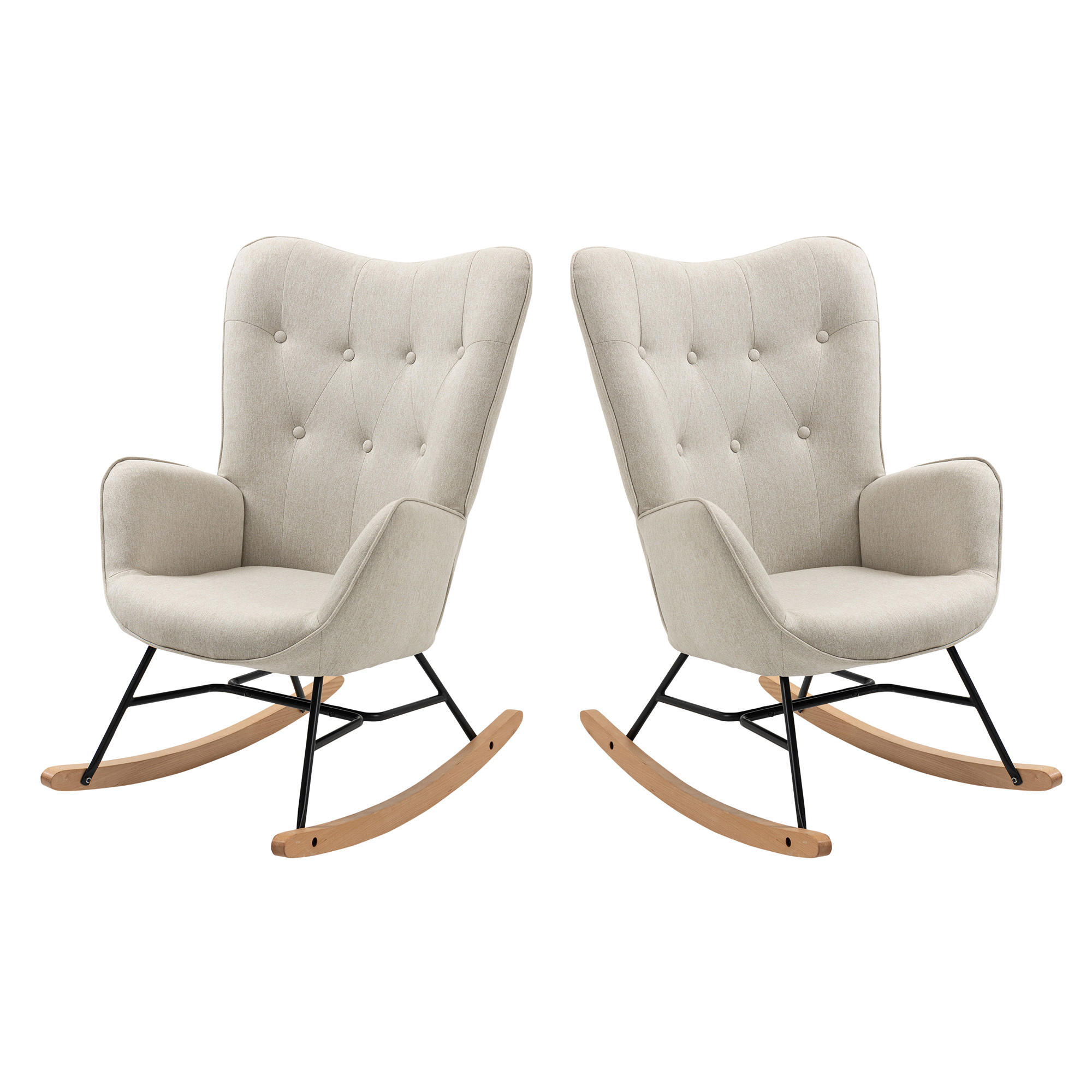 SCHAUKELSTUHL 2er-Set Beige mit Holzbeinen - Beige, Holz/Textil (66/97/84cm) - Meubles Cosy