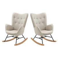 SCHAUKELSTUHL 2er-Set Beige mit Holzbeinen - Beige, Holz/Textil (66/97/84cm) - Meubles Cosy