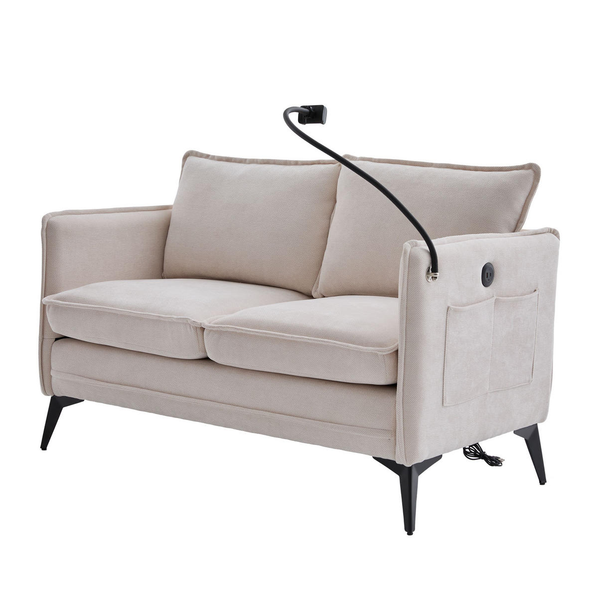 SOFA 2-Sitzer modernes Design mit Handy-Halterung Beige Chenille 127/69/66 cm - Beige, Textil (127/66/69cm) - OKWISH