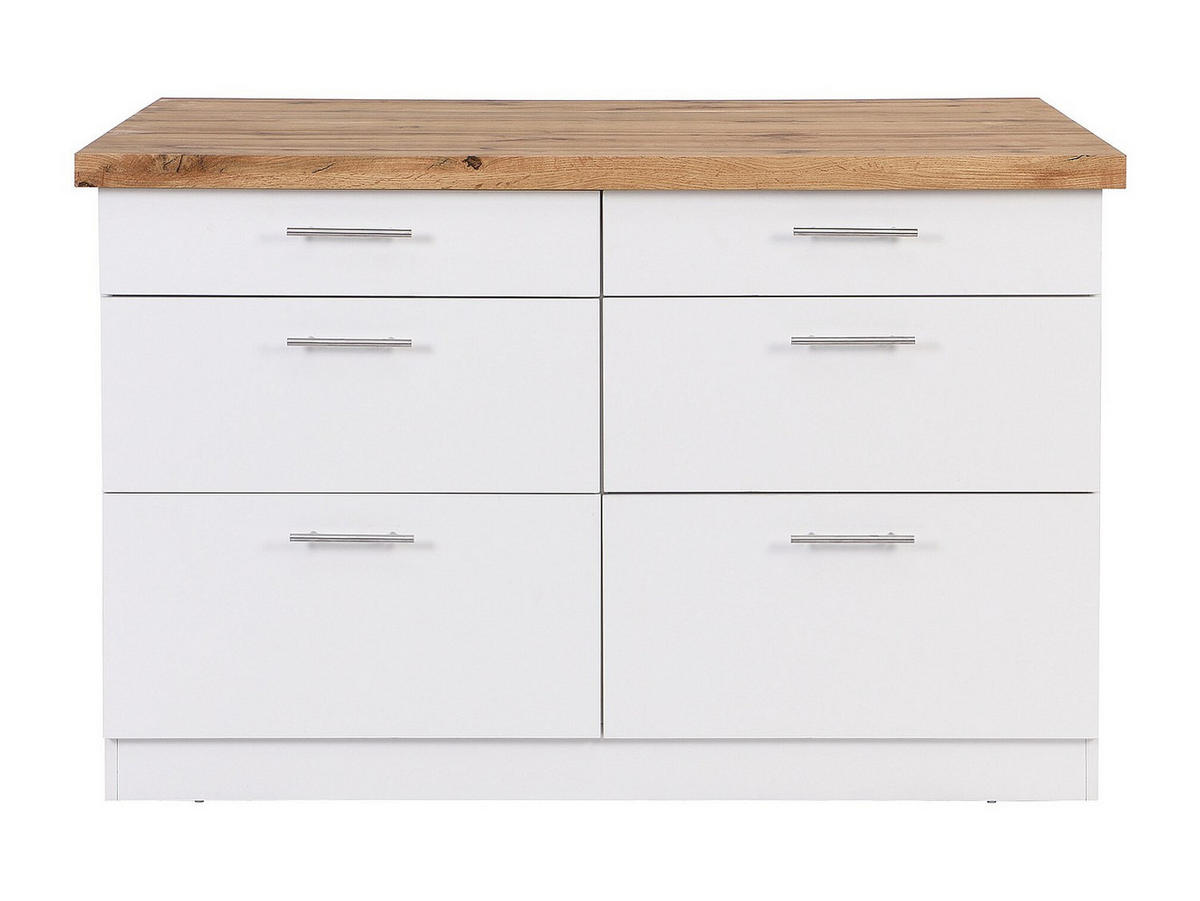 KÜCHENINSEL mit 6 Schubladen aus MDF & Metall - Weiß & Holzfarben hell - ALEGRITA - Naturfarben, Holz (126/80/104cm) - Vente-Unique