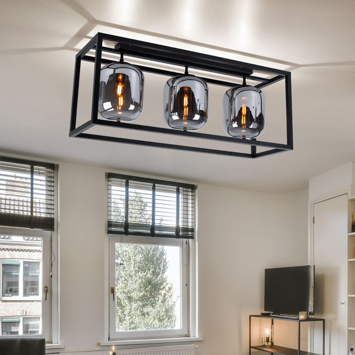 LED DECKENLEUCHTE BLACKY Metall Schwarz Glas - Schwarz, Holz (77.5/25/32.5cm) - Globo Lighting