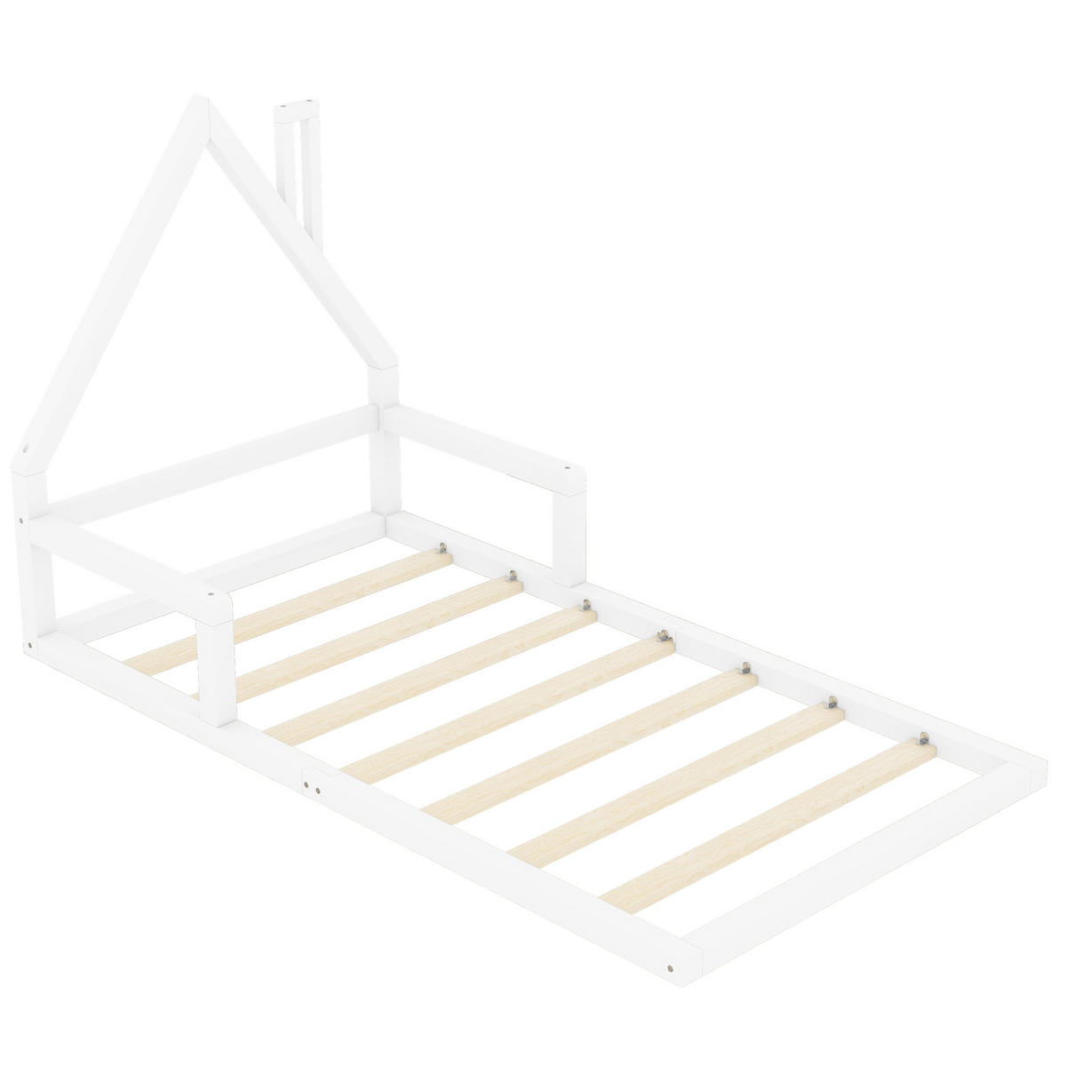 HAUSBETT 90/200 cm Hausform Weiß aus Kiefer massiv - Weiß, Holz (90/200cm) - OKWISH