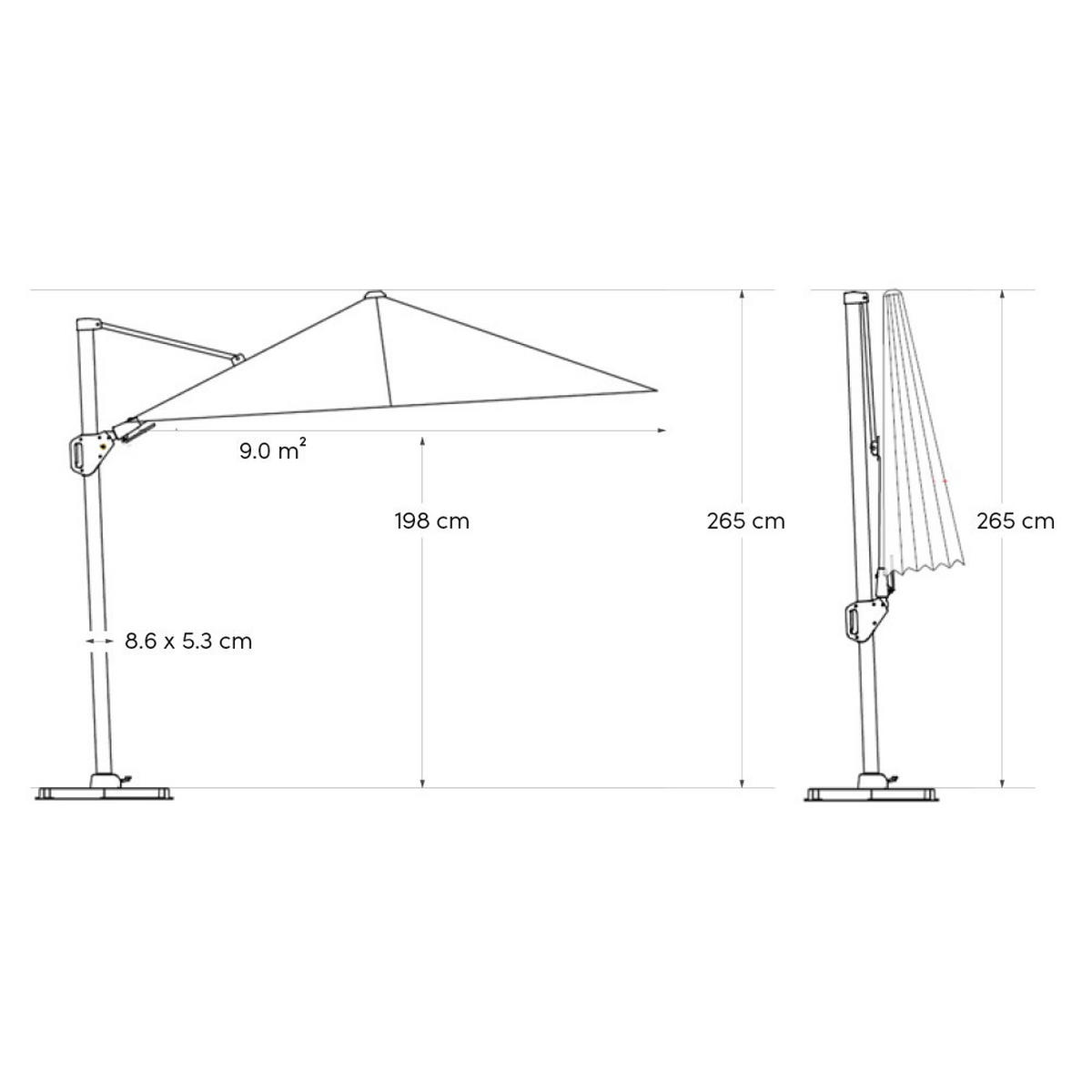 AMPELSCHIRM quadratisch 3 x 3 m Challenger T² Basic 360° kippbar weiss/anthrazit - Weiß, Metall (300/300cm) - Platinum