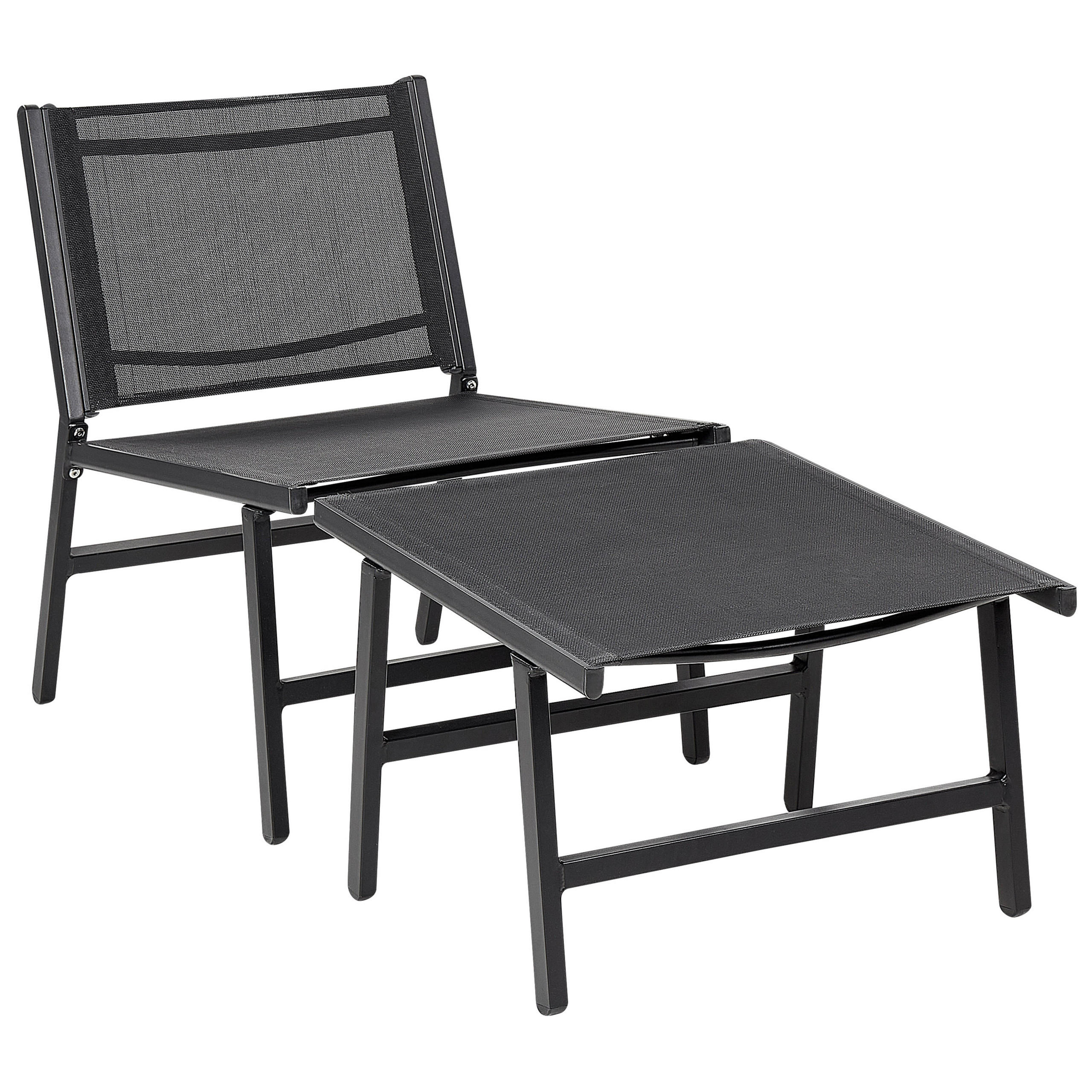 GARTENSTUHL Aluminium schwarz mit Fußhocker Marceddi - Schwarz, Textil (54/70/60cm) - Beliani