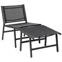 GARTENSTUHL Aluminium schwarz mit Fußhocker Marceddi - Schwarz, Textil (54/70/60cm) - Beliani