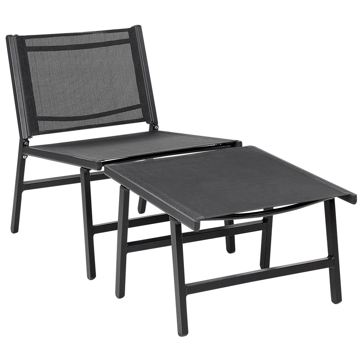 GARTENSTUHL 2er-SET Aluminium schwarz mit Fußhocker Marceddi - Schwarz, Textil (54/70/60cm) - Beliani