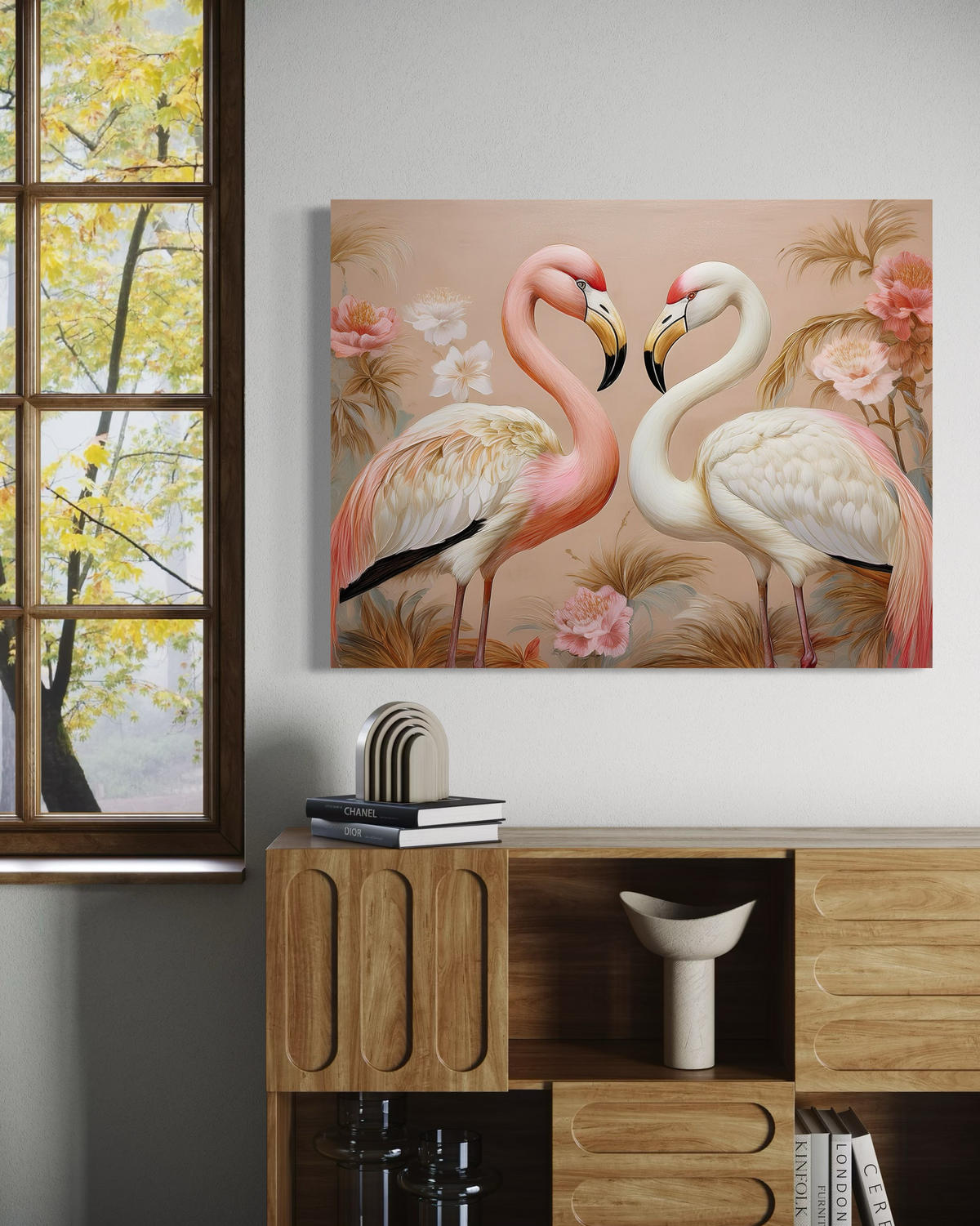 WANDBILD flamingos tiere liebe - Pink, Textil (60/40cm) - Feeby