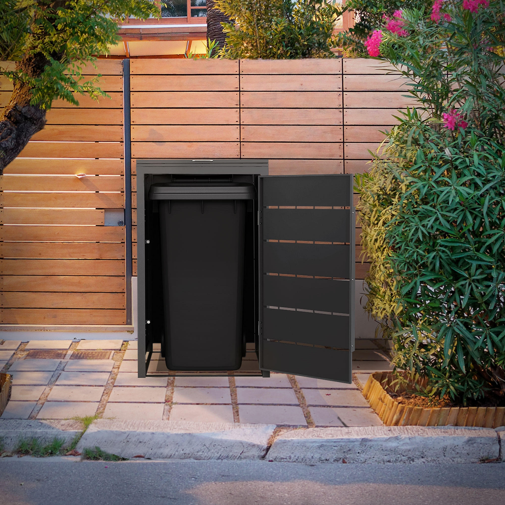 MÜLLTONNENBOX 1er 240L 68x80x120 cm Anthrazit aus Stahl wetterfest - Anthrazit, Metall (80/120/68cm) - ML-DESIGN