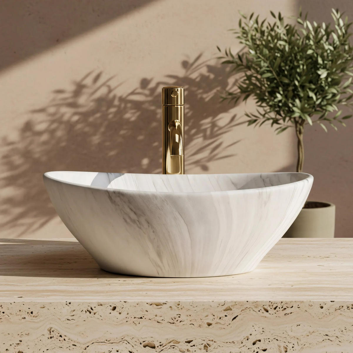 AUFSATZWASCHBECKEN Rea Sofia Ash Matt - Weiß, Keramik (34.5/15/41cm) - REA
