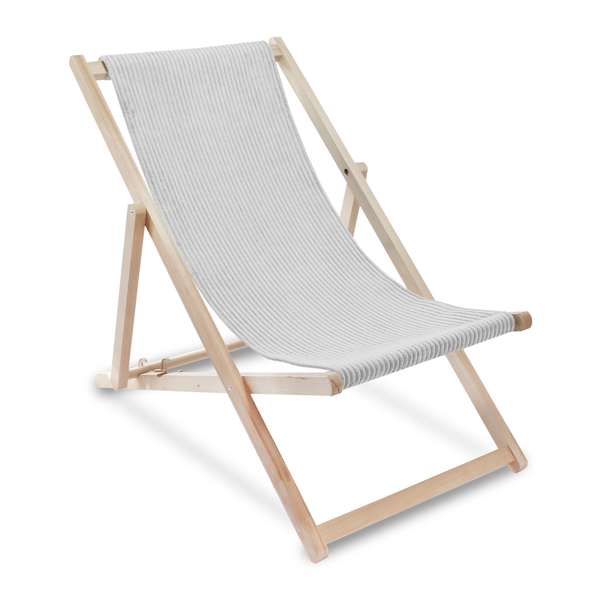 HOLZLIEGESTUHL klappbar Buchenholz Cord-Gewebe Storm Gray M - Hellgrau/Grau, Holz/Textil (54/85/92cm) - Dreamroots
