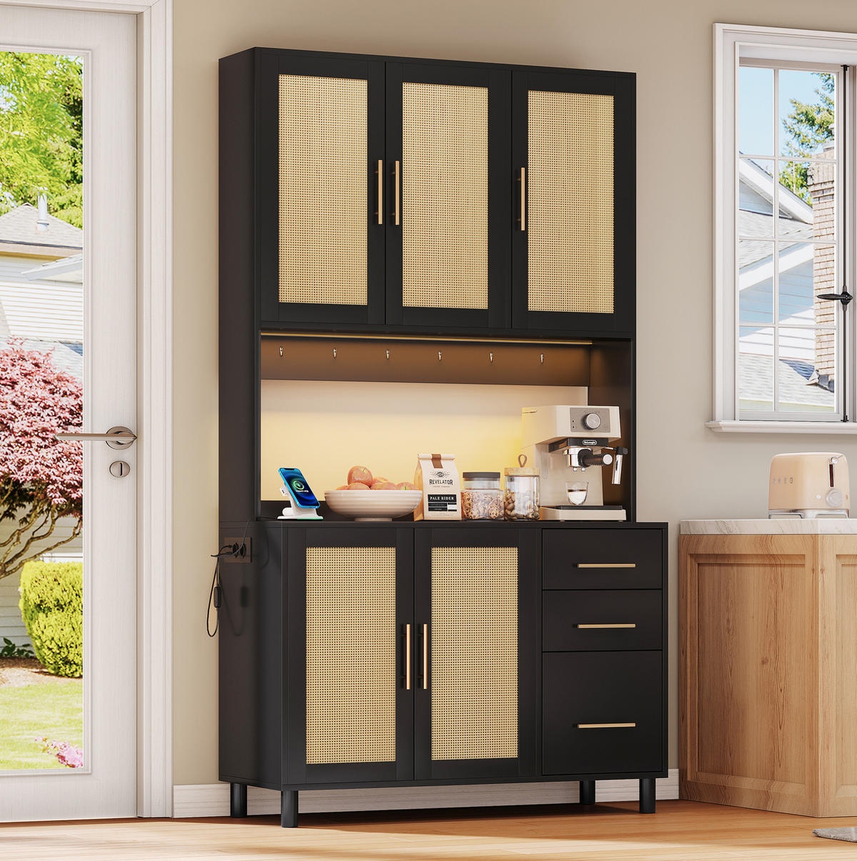 Meubliv KÜCHENSIDEBOARD mit LED und Steckdosen Schwarz MDF jetzt nur online ➤