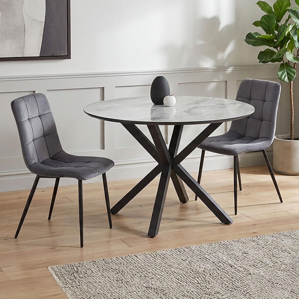 ESSTISCH rund 110 cm Schwarz Grau Metallgestell massiv - Schwarz/Grau, Holzwerkstoff/Metall (110/110/77cm) - Homestyle4u