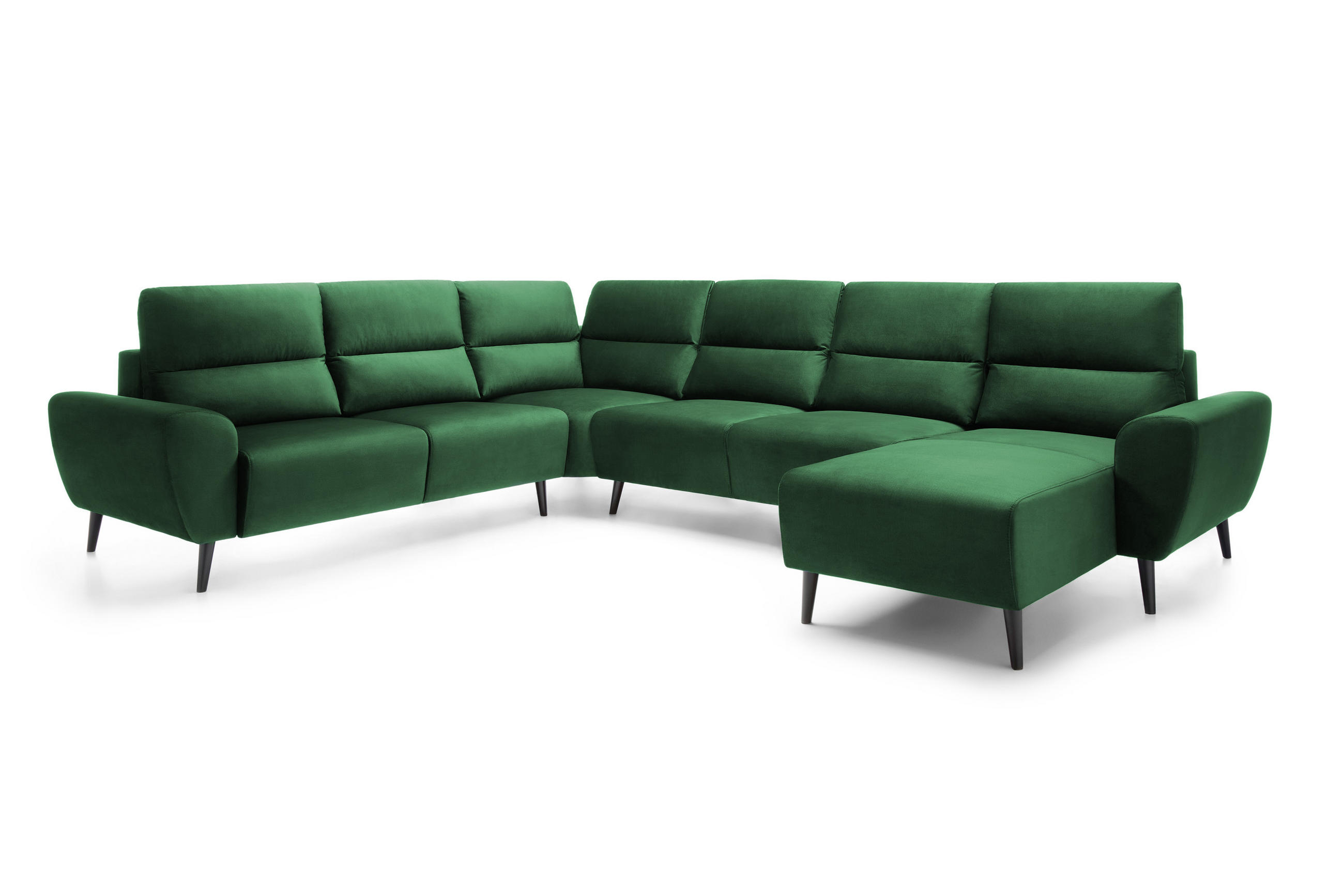 ECKSOFA BOSCO U-Form, Monolith-Stoff, freistehend, mit verstellbaren Kopfstützen, Sofa für Familien, Größe: 340x270x98cm, Farbe: Grün - Grün, Holz/Textil (340/270cm) - DomoHome