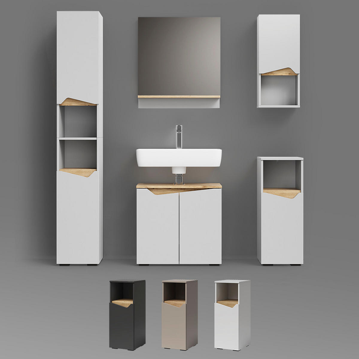 BADSCHRANK Timavo Greige 30 x 67 cm mit Tür und offenem Fach - Greige, Holzwerkstoff (30/67/17cm) - Livinity®
