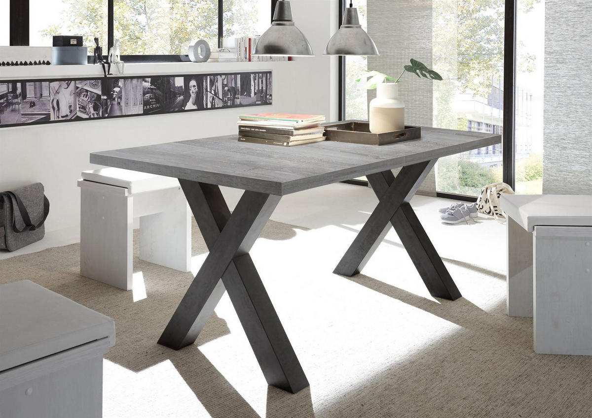 ESSTISCH ausziehbar Eike 7 140 x 90 x 75 Esszimmertisch Schwarzstahl/Beton - Hellgrau, Holz (140/90/75cm) - 58aufmkessel