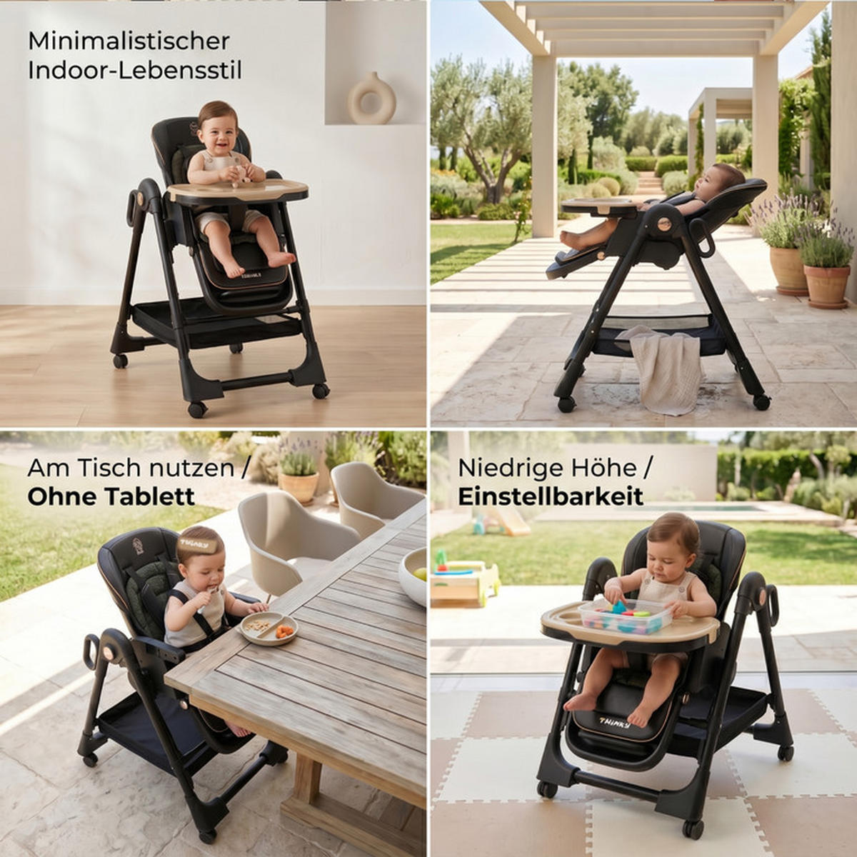 BABYHOCHSTUHL EXPLORE | Verwandlungsfähig | Schwarz - Beige/Schwarz, Leder/Kunststoff (69/110/69cm) - Twinky