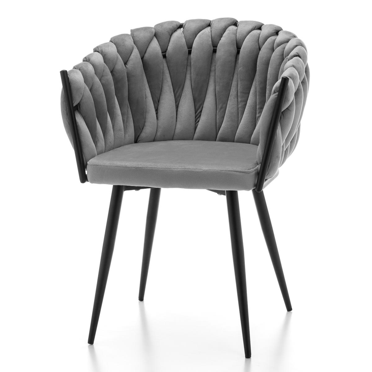STUHL LATINA gepolstert mit Steppung - hellgrau - Samt Velours - Hellgrau/Schwarz, Textil/Metall (60/83/55cm) - NEW HOME