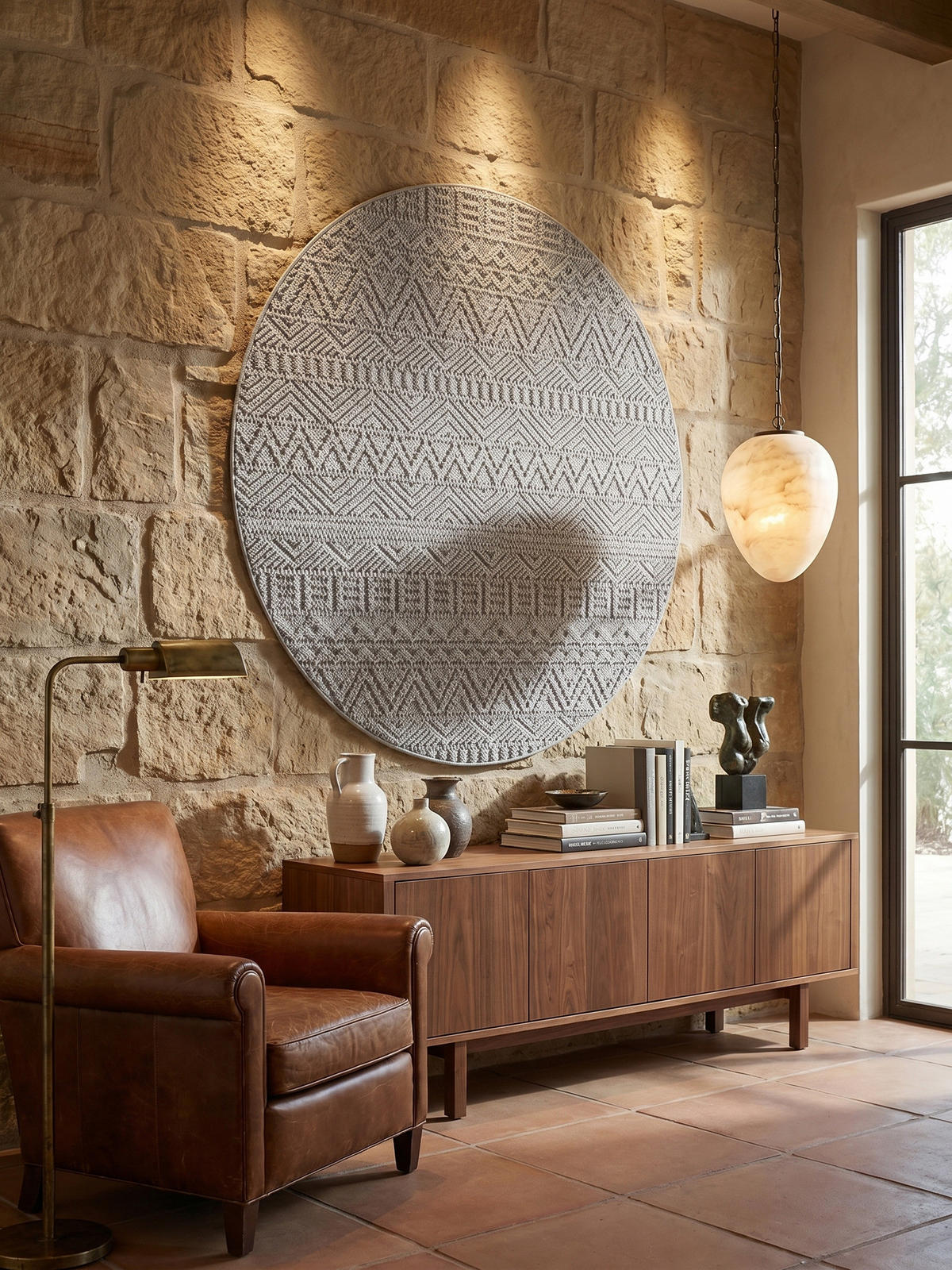 TEPPICH Flachgewebe LANGAU in Silber, mit Ethno-Streifen, Ø 200 cm - Silberfarben, Textil (200/200cm) - KADIMA DESIGN