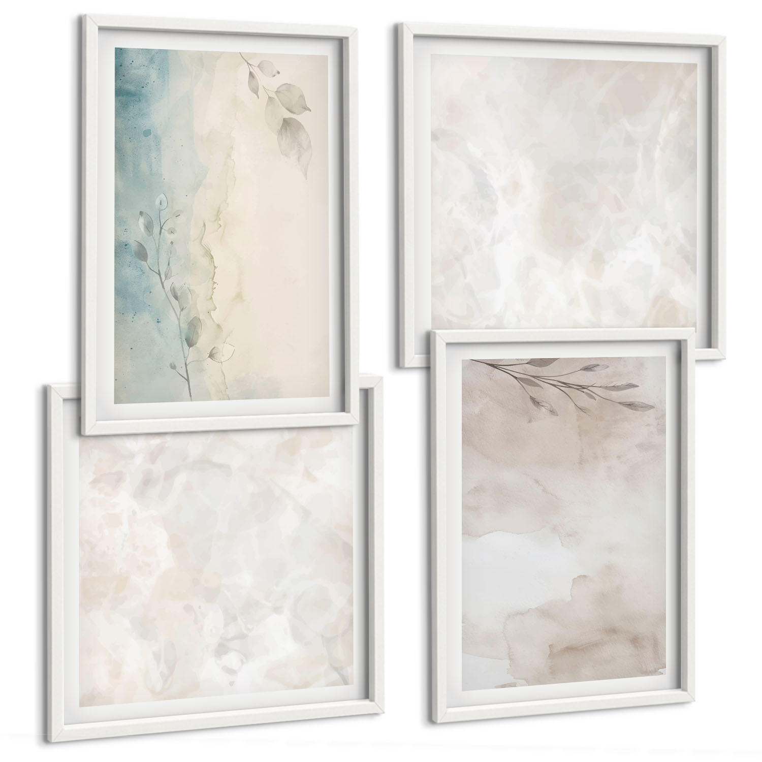 BILDER SET 4er Set - 50x50 cm & 40x60 cm Weißer Rahmen - Aquarellmalerei-Textur - Weiß, Kunststoff (50/50cm) - TULUP