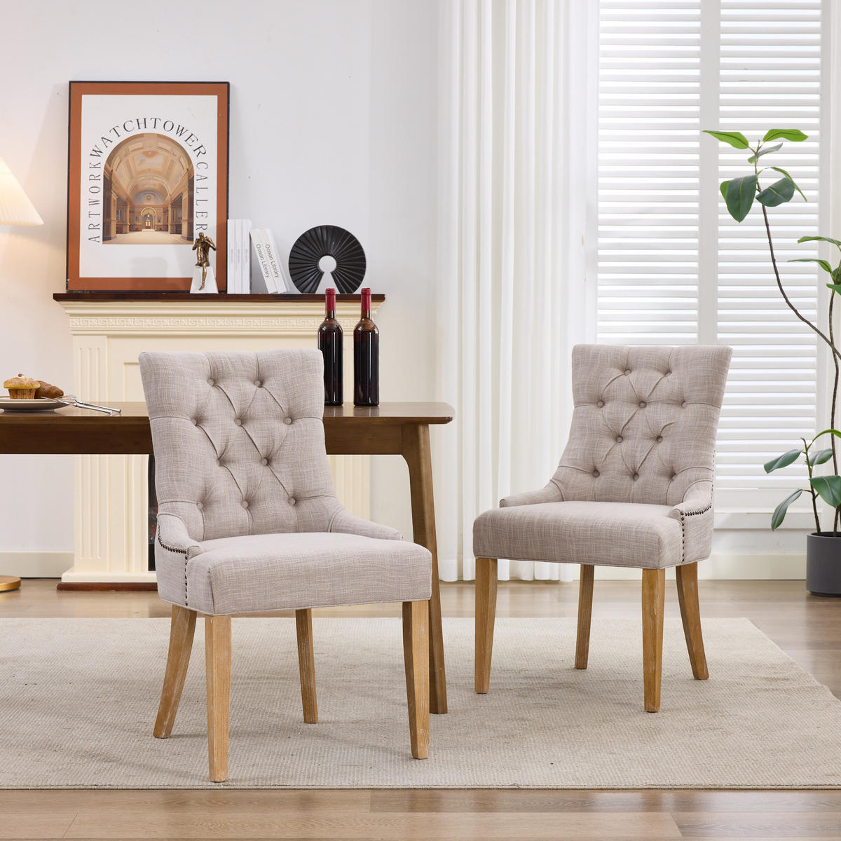 STUHL-SET DE-36436 2 Stück mit Eichenholzbeinen Beige - Beige, Holzwerkstoff (63/92/56.5cm) - ComfortXL
