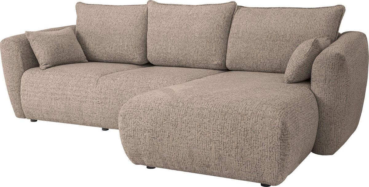 ECKSOFA Fabio mit Bettkasten, Strukturiert Dunkelbeige 255/165/91 cm - Beige/Schwarz, Textil (255/165cm) - WFL GROUP