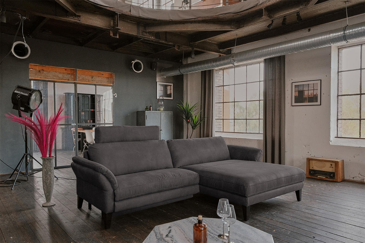 ECKSOFA MIT MOTORISCHER RELAXFUNKTION MALTA Anthrazit Webstoff - Anthrazit/Schwarz, Buchenholz/Textil (302/175cm) - KAWOLA