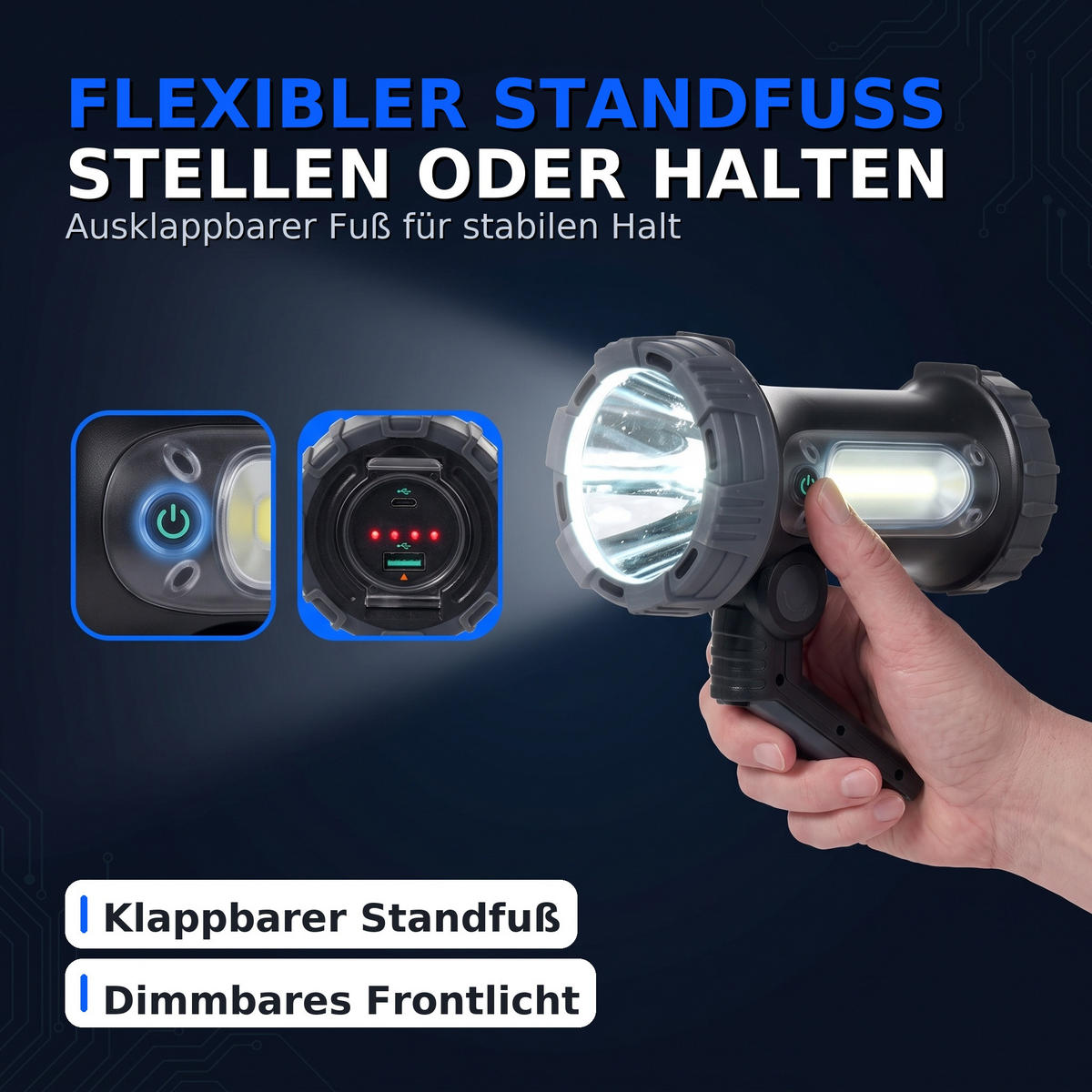 LED-AKKU-HANDSTRAHLER Northpoint 10W Taschenlampe Baustrahler 4400mAh Powerbank Standfuß IP54 - Schwarz, Kunststoff (16.2/4.7/11.6cm) - Northpoint