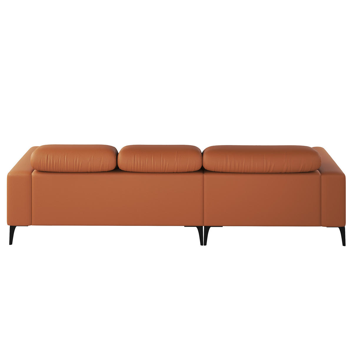 ECKSOFA mit Longchair - Kastanienfarben/Schwarz, Leder/Metall (265/180cm) - home24