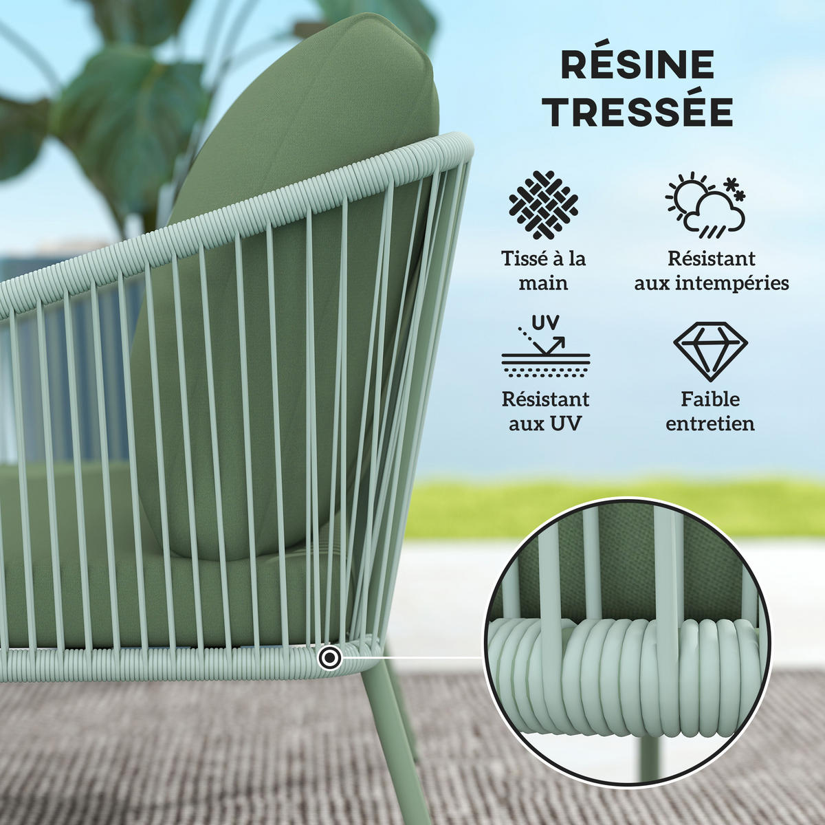 GARTENBANK DE-13502 2-Sitzer mit Geflecht, Stahlrahmen Grün - Grün, Metall (112/76/72cm) - ComfortXL