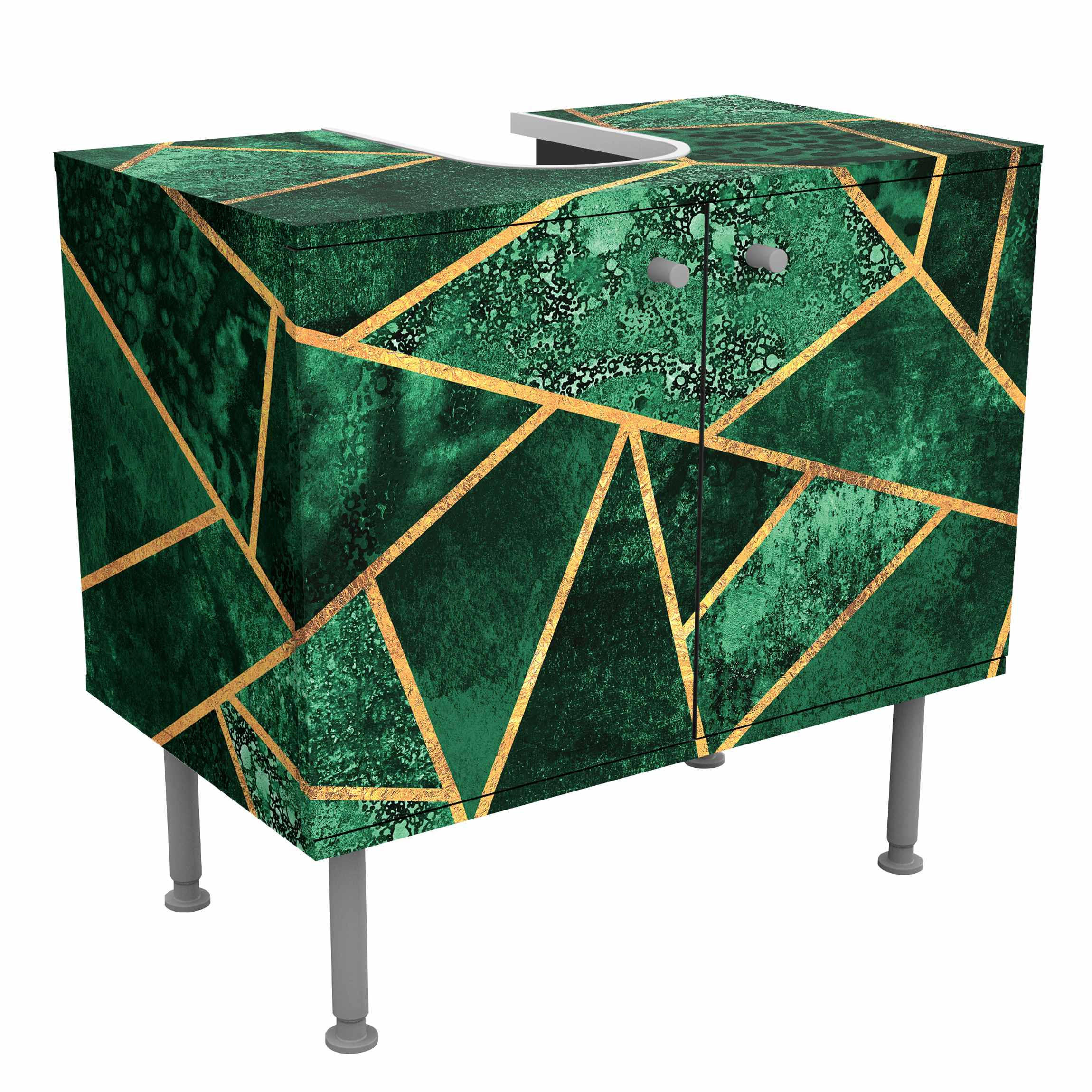 WASCHBECKENUNTERSCHRANK Dunkler Smaragd mit Gold 60/55/35 cm - Grün, Holzwerkstoff (60/55/35cm) - Bilderwelten